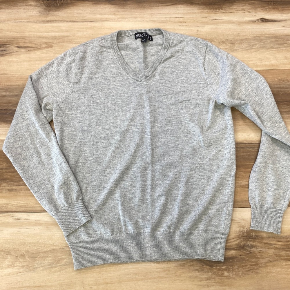 J.Crew V-Neck Sweater Mens S Minimalist Merino Wool Blend Gray J7100 Classic Ivy